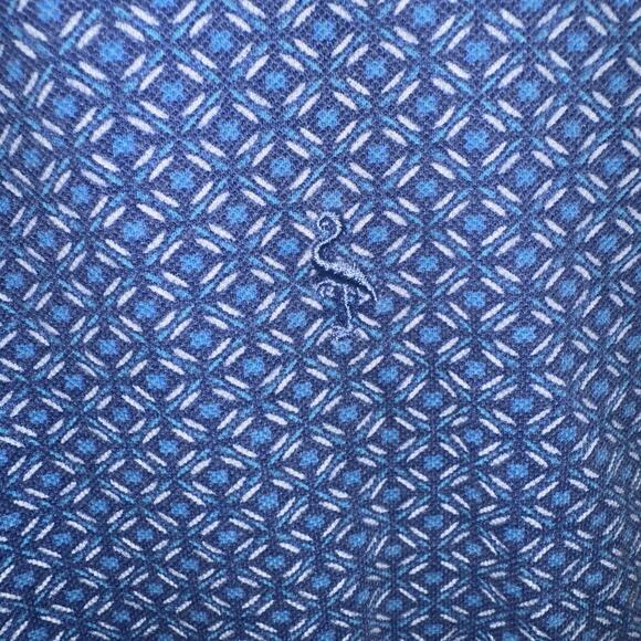 Tailor Byrd Golf Polo Shirt Blue Flamingo Logo‎ Flower Print Stretch Men's Sz L - Picture 6 of 9